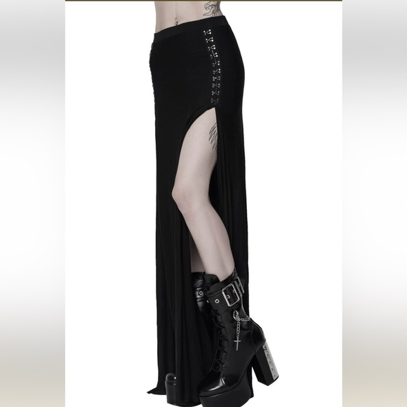 High slit maxi skirt goth long black punk sexy festival rave witchy witch Wicca - Picture 1 of 9